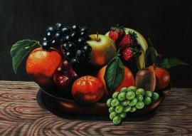 Corbeille de fruits : tableau en nature morte aux crayons de couleurs