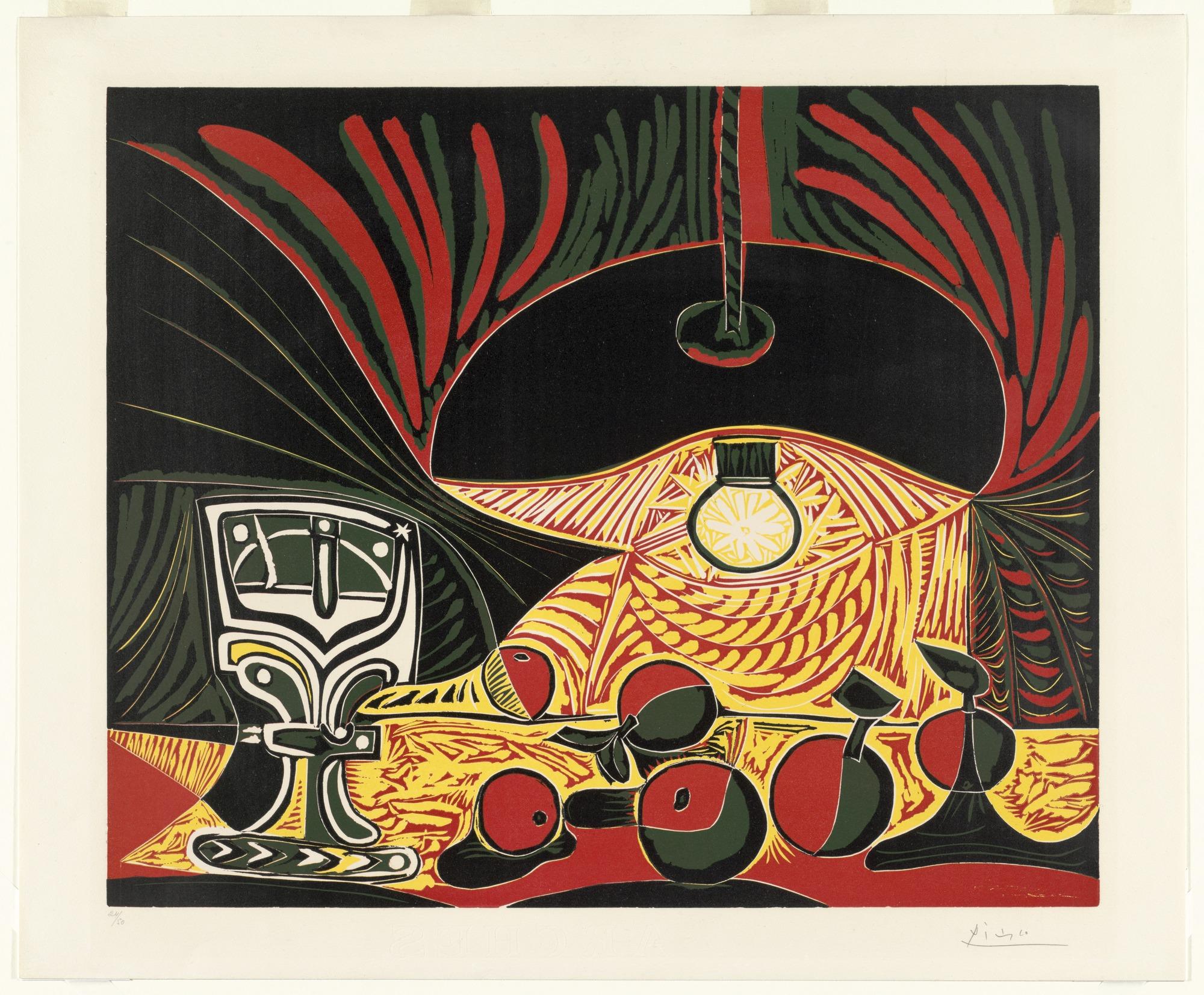 Picasso nature morte au verre sous la lampe